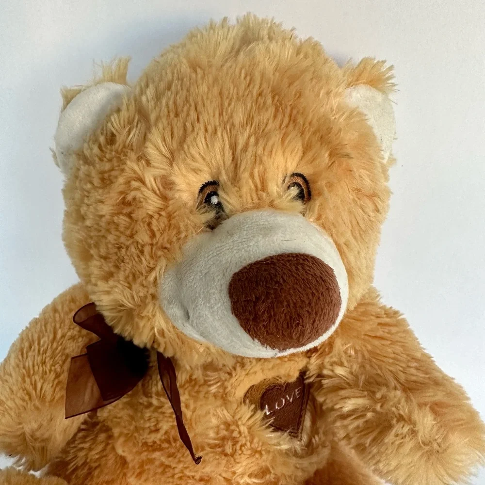 Calplush 2015 Tan Brown Teddy Bear Plush Love Heart Bow Cuddly Stuffed Animal